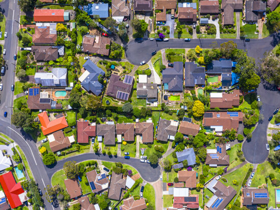 Sydney Suburb overhead perspective roof tops